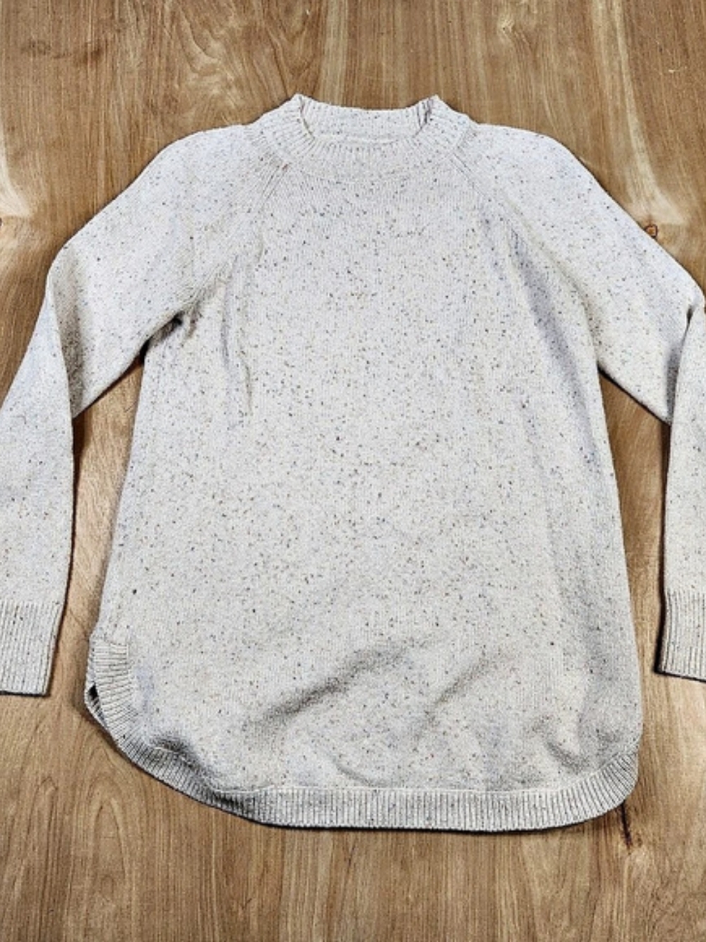 LOFT Womens Ivory Speckled Knit Crewneck Long Sleeve Pullover Sweater M